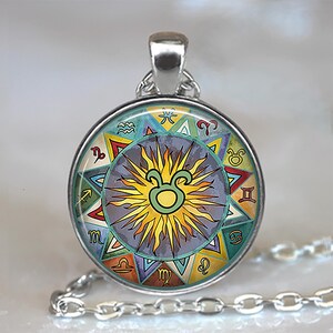 Taurus Bohemian Zodiac necklace, key chain or brooch pin, Zodiac gift Boho Zodiac art pendant astrology gift Boho Taurus key ring fob afbeelding 1