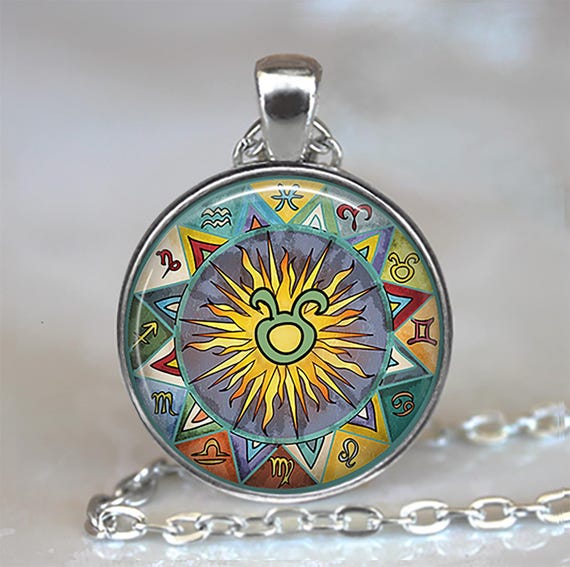 Taurus Bohemian Zodiac necklace, key chain or brooch pin, Zodiac gift Boho Zodiac art pendant astrology gift Boho Taurus key ring fob