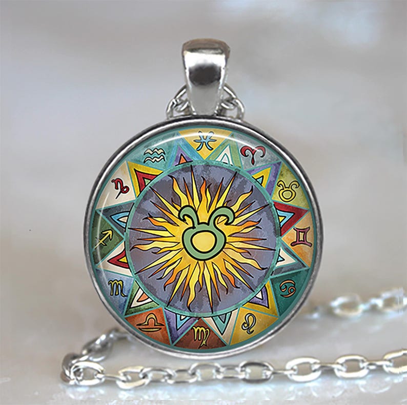 Taurus Bohemian Zodiac necklace, key chain or brooch pin, Zodiac gift Boho Zodiac art pendant astrology gift Boho Taurus key ring fob afbeelding 1