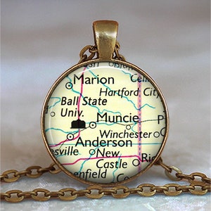 Ball State University necklace, BSU pendant Muncie Indiana map student gift graduation gift for graduate college key chain key ring key fob image 2