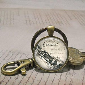 Clarinet and Music necklace, key chain or brooch, music student or teacher gift Clarinet player gift music jewelry music gift key ring fob image 4