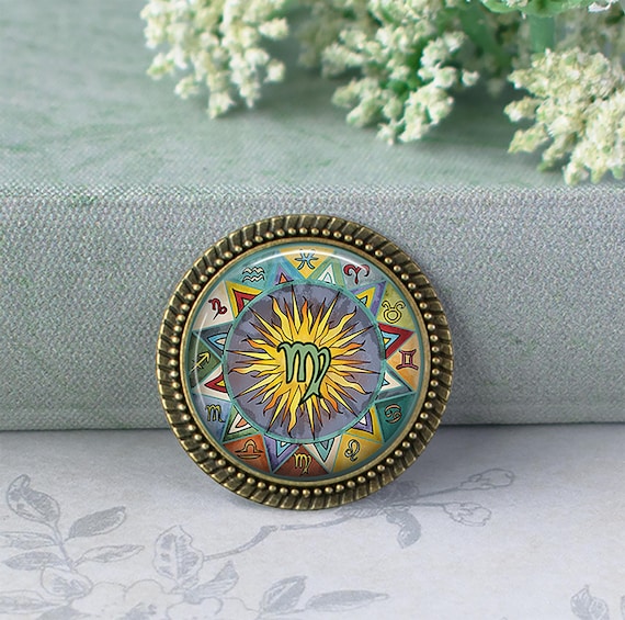 Bohemian Virgo necklace, key chain or brooch, Zodiac jewelry Virgo jewelry astrology birthday gift hippie bohemian key ring key fob