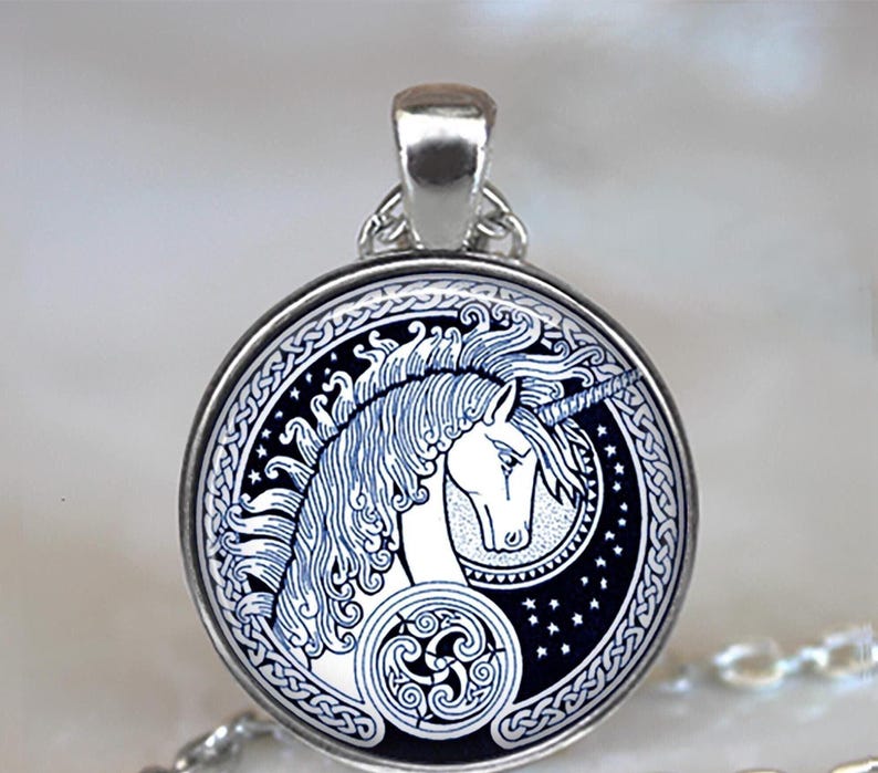 Celtic Unicorn necklace, unicorn pendant unicorn jewelry Celtic jewelry fantasy jewelry unicorn necklace key ring keychain key chain key fob image 1
