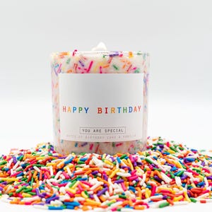 Happy Birthday Candle | Customizable Label | Colorful Confetti Sprinkles | Unique Special Home-Made Gift | Small Business and Women Owned