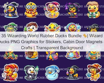 Wizarding World Rubber Ducks Bundle | 35 Wizard Ducks PNG Graphics for Stickers, Cabin Door Magnets & Crafts | Transparent Background