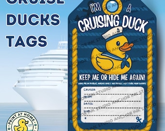 Cruising Duck Tags Printable | I&#39;m a Cruising Duck Sailor Theme | Handwrite Your Info After Printing | Cruise Duck Trend | Instant Download