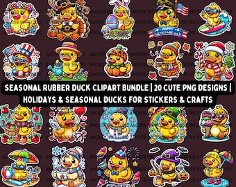 Seasonal Rubber Duck Clipart Bundle | 20 Cute PNG Designs | Holidays and Seasonal Ducks for Stickers & Crafts