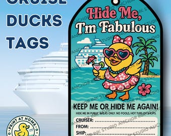 Cruise Duck Tags Printable | “Hide me, I'm Fabulous!” Tags | Handwrite Your Info After Printing | Cruise Duck Trend | Digital Download