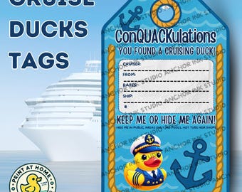ConQUACKulations You Found A Cruising Duck Printable Cruise Tags (Instant Download)  - Handwrite After Printing