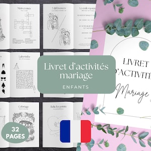 Livre de coloriage de mariage minimaliste en français - 32 pages d'activités pour enfants - Livret de mariage imprimable - Cadeau de mariage