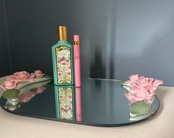 Vintage Porcelain Capodimonte Rose Floral Mirror Vanity Tray