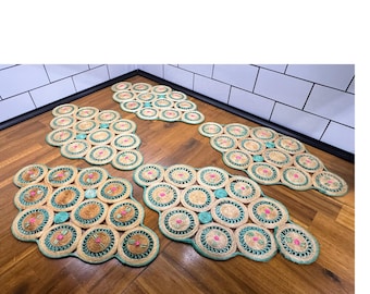 Set of 5 Vintage Floral cisal twine mats, trivets, placemats