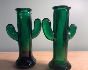 Green Glass Candle Holders – Pier 1 Imports Saguaro Cactus | Made in Spain – Pair
