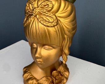 Vintage Golden Girl Bust | Mid-Century Vanity Decor | Hollywood Regency Kitsch Figurine