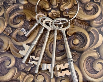 Vintage Jailhouse Skeleton Key Set: Solid Brass Keys on Ring