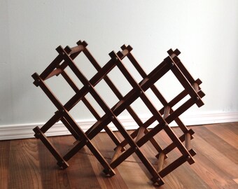 Wine Rack, Vintage Accordion Style 8 Bottle Wine Rack, Dark Wood, Circa 70s