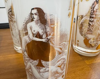 Vintage CERA 22KT Gold Highball Glasses – Nude Card Design, Set of 7