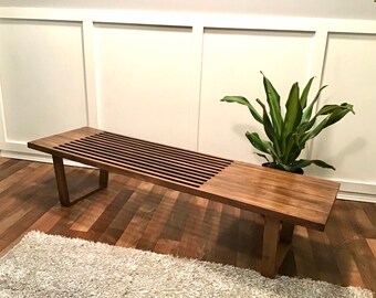 Slat Table, 1960s George Nelson Style Walnut Mid Century Modern Slat Bench / Coffee Table