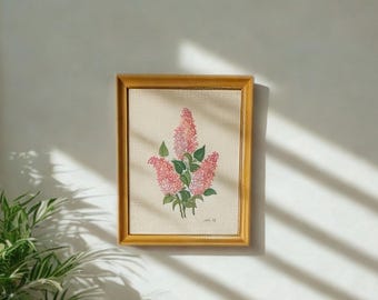 Vintage 1970s Lilac Floral Crewel Embroidery: Hand-Stitched Textile Art