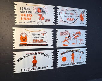 Vintage Risqué Gag Signs: Mid-Century Bar Kitsch, Set of 6
