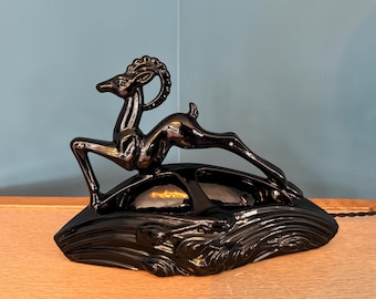 Vintage Royal Haeger Black Gazelles TV Lamp: Art Deco Planter