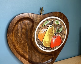 Vintage Fred Press Apple-Shaped Wood Cheese Tray: 70s Fruit Tile