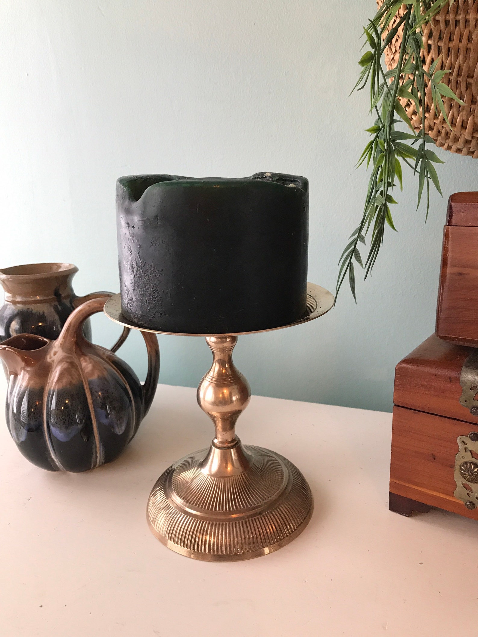 Brass Candle holder 3 wick Large three wick candle Pillar Etsy