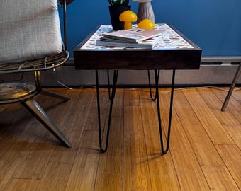 Restored Mid Century Pebble Mosaic Coffee Table, Solid Wood Frame, 1960s Style