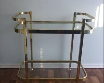 RESERVED - Milo Baughman Brass & Glass Bar Cart for Design Institute of America Tea Cart,  Late Mid Century Two Tier Serving Caddy