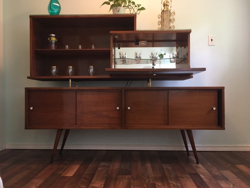 Sold Mid Century 1950s James Philip Maple Illuminated Bar Cabinet