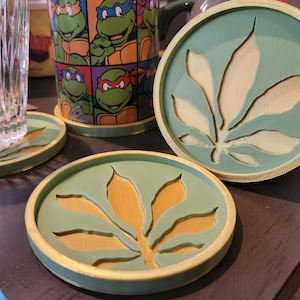 Hand Drawn Leaf Nature Inspired Aesthetic COLOR CHOICES 4 Pack Coasters give as take home favors @ parties to use as substitute cup charms