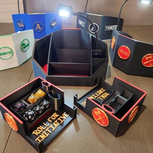 DnD Dice perpetual Calendar! 3 Piece Desk Set with light! "Dungeons & Dragons" DM must have!