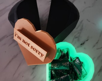 CUSTOM TEXT chocolate stuffed glow in dark heart shaped puzzle box locks together