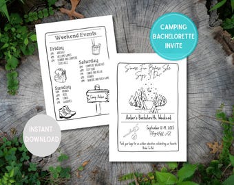 Camp Bachelorette Party Invitation and Itinerary Template | Camp Bach | Digital Editable Bachelorette Plan Card