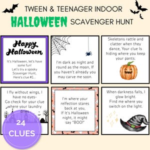 Halloween Scavenger Hunt|  Kids Tween Teenager| Halloween Game| Halloween Activity| Treasure Hunt Clues| Instant Download Editable Template