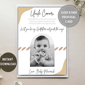 Pedido de casamento para padrinho | Presente de padrinho | Modelo de cartão de padrinho editável | Boho minimalista | Download digital | Batismo