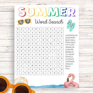 Summer Word Search Printable Summertime Game Fun Summer Activity for Kid and Adults Summer Word Puzzle Classroom End of Year Summer Activity