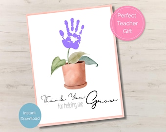 Teacher Appreciation Handprint Art, Thank you for helping me grow, Handprint Craft, Teacher Handprint, Preschool Handprint, Daycare Craft