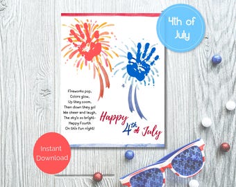 4th of July Handprint Craft Art, Firework Craft Keepsake for Kids, Instant Download, Memorable Activity, Camp Crafts Toddler Daycare PreK