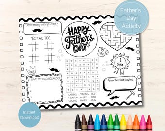Vatertagsaktivität Tischset druckbar, Vatertag Craft Färbung Seite, alles über Papa Tischset, Kinder Vorschule Klassenzimmer Spiele Blatt