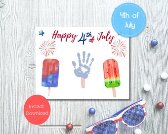 4th of July Handprint Craft Art, Popsicle Summer Craft Keepsake for Kids, Instant Download, Sentimental Camp Crafts Toddler Daycare PreK