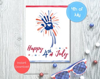 4th of July Handprint Craft Art, Firework Craft Keepsake for Kids, Instant Download, Memorable Activity, Camp Crafts Toddler Daycare PreK