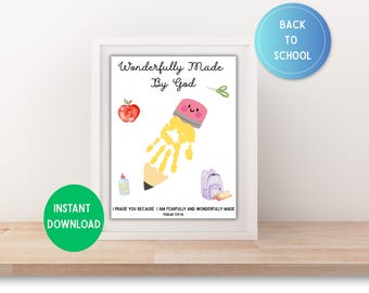 Christian Back to School Handprint Craft|Handprint Art Craft|Fall Sunday School Activity|Keepsake Toddler Daycare Preschool Kindergarten