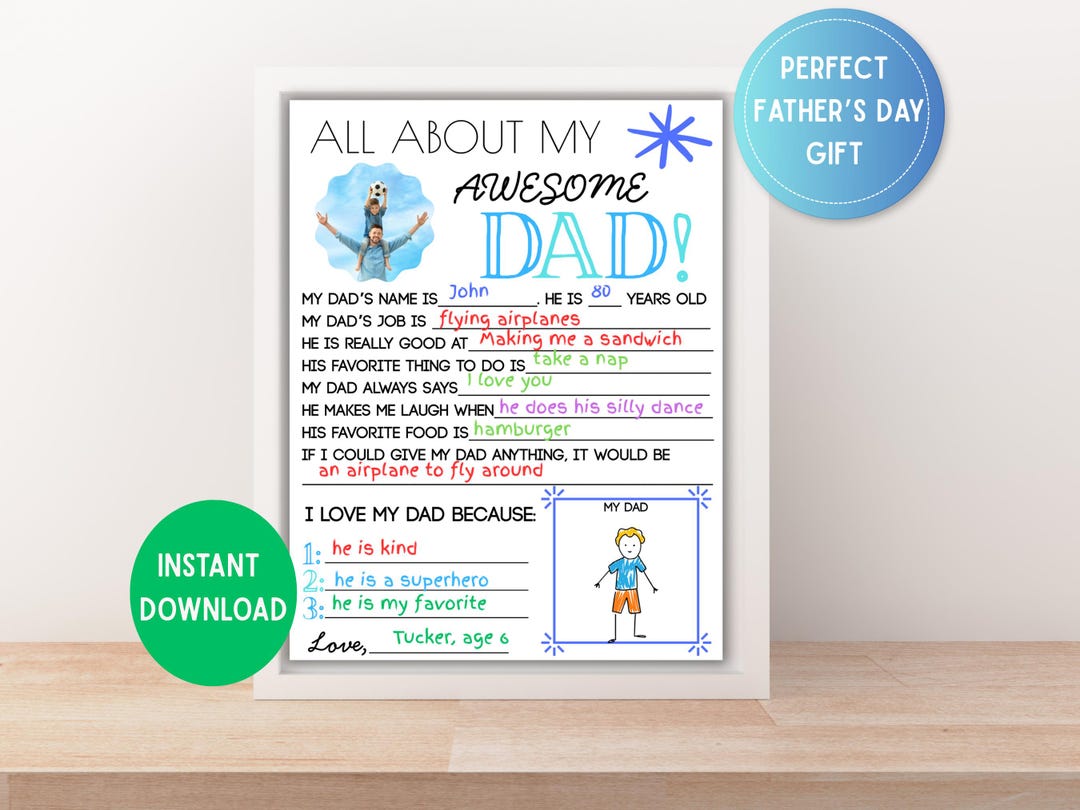 Fathers Day Questionnaire All About My Dad Printable Template Dad ...