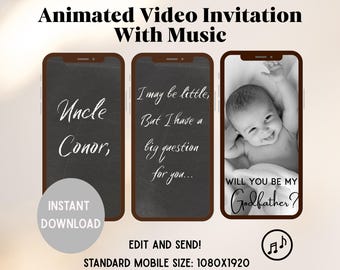 Will You Be My Godfather Proposal Video | Godfather Gift | Editable Godfather Card Template Digital Download | Godparent Proposal