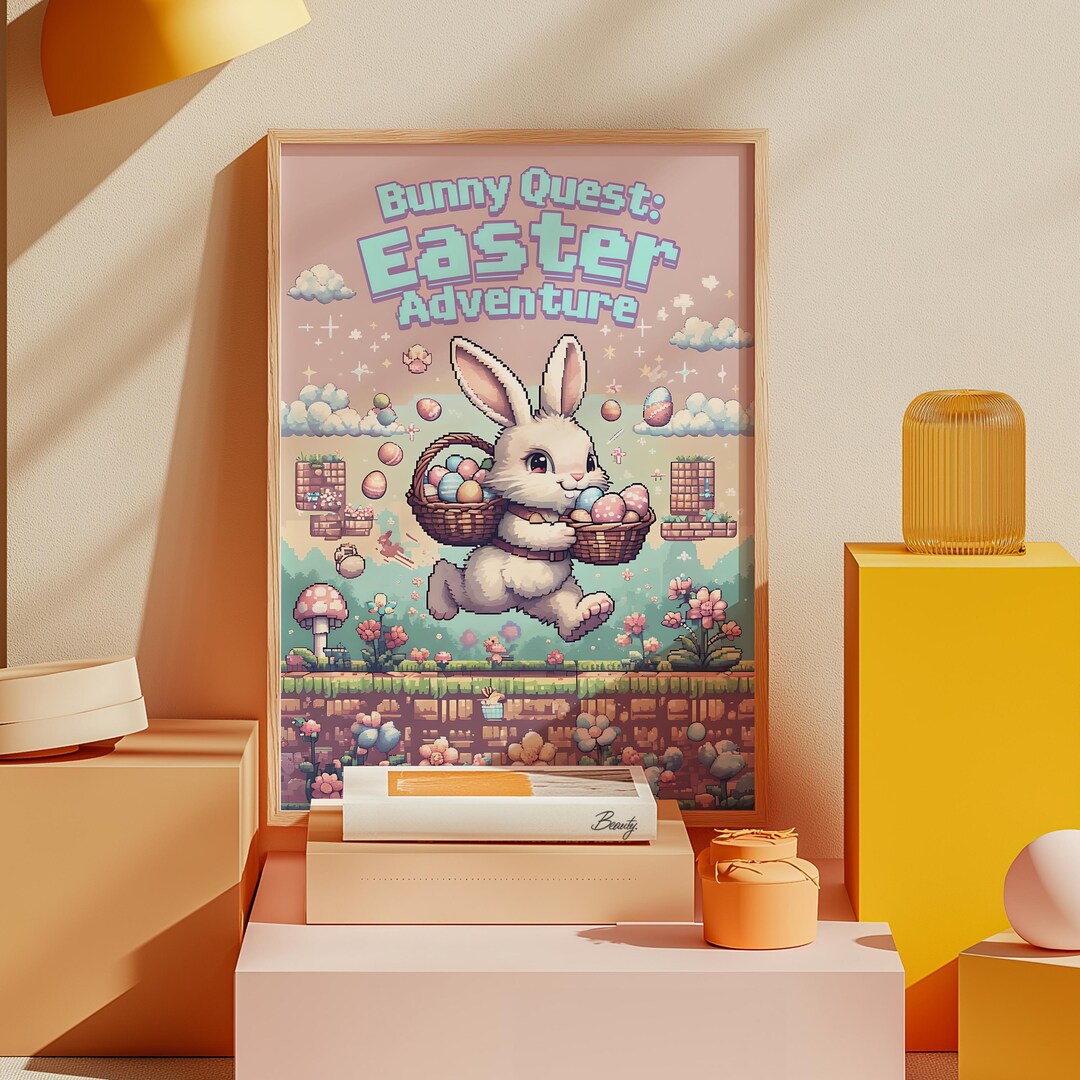 8-bit Pixel Art Easter Bunny Adventure Digital Print - Retro Gaming ...
