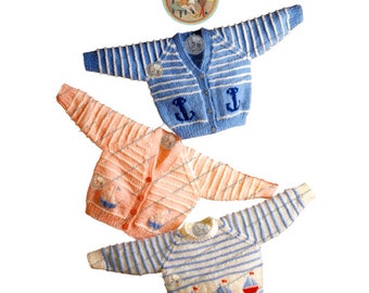 Patrón de tejido vintage para suéteres de veleros y anclas para niñas y niños - Descarga instantánea - PrettyPatternsPlease