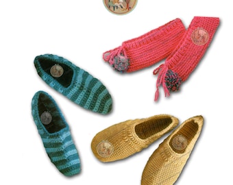 Adult Slippers to Knit or Crochet - Vintage Digital Pattern - Instant Download PDF - PrettyPatternsPlease