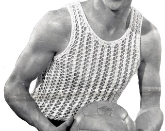 Mens' Health Vest Vintage Pattern to Knit Modeled by Bill Brown Tottenham Hotspur