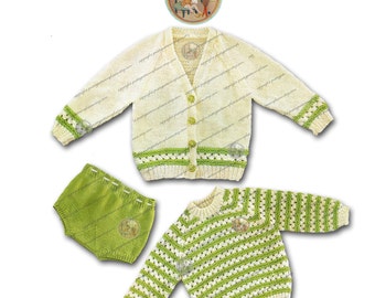 Spring Sweater and Diaper Cover to Knit for Baby - Vintage Knitting Pattern - PDF Instant Download - PrettyPatternsPlease